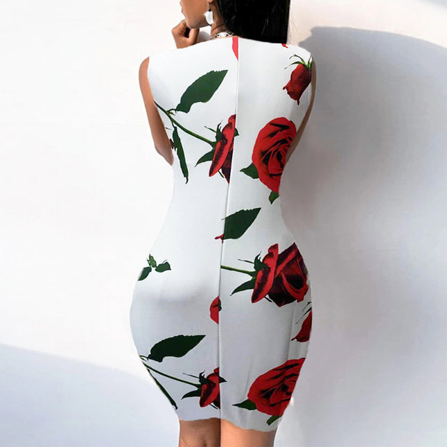 Jadore demure Slim Rose Print Dress