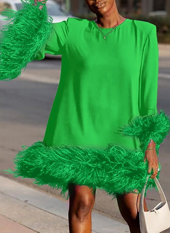 Jadore demure New Loose Casual Hem Cuff Stitching Wool Tops Dress