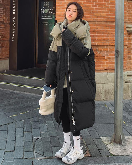demure Women's Mid-length Loose Contrast Patchwork Down Cotton-padded coat