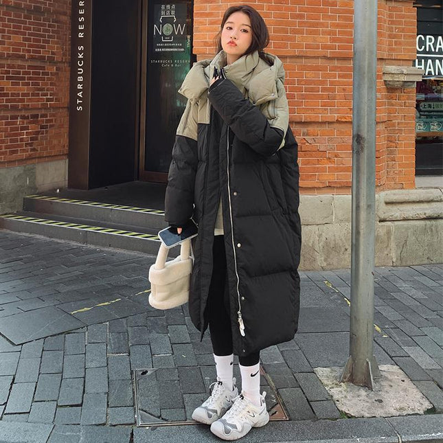 demure Women's Mid-length Loose Contrast Patchwork Down Cotton-padded coat