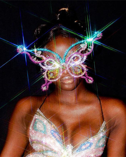 Demure belldoir  Rhinestone Butterfly Mask Atmosphere Party Crystal Jewelry