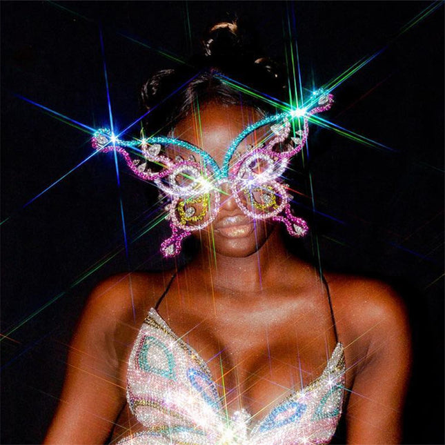 Demure belldoir  Rhinestone Butterfly Mask Atmosphere Party Crystal Jewelry