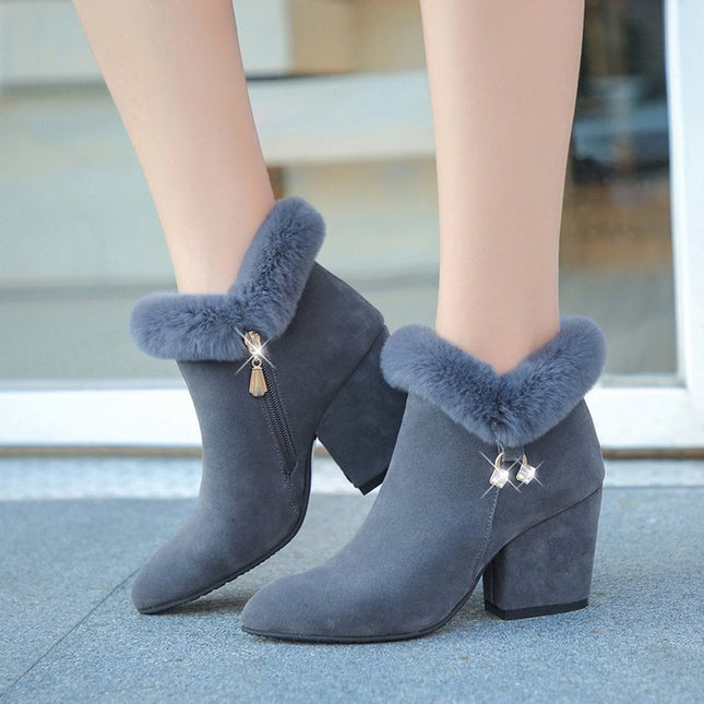 Demure savage Fashion rabbit fur high heels