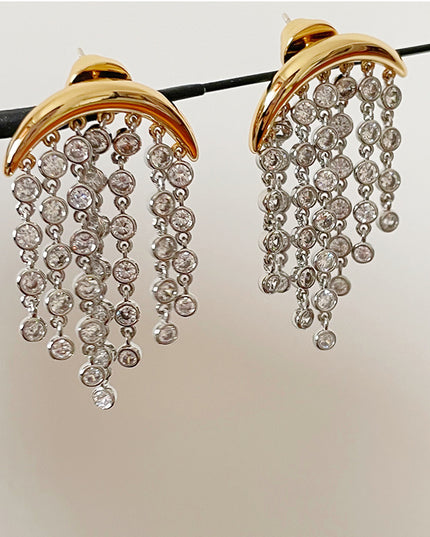 Demure belldoir Exaggerated Zircon Ins Tassel Earrings