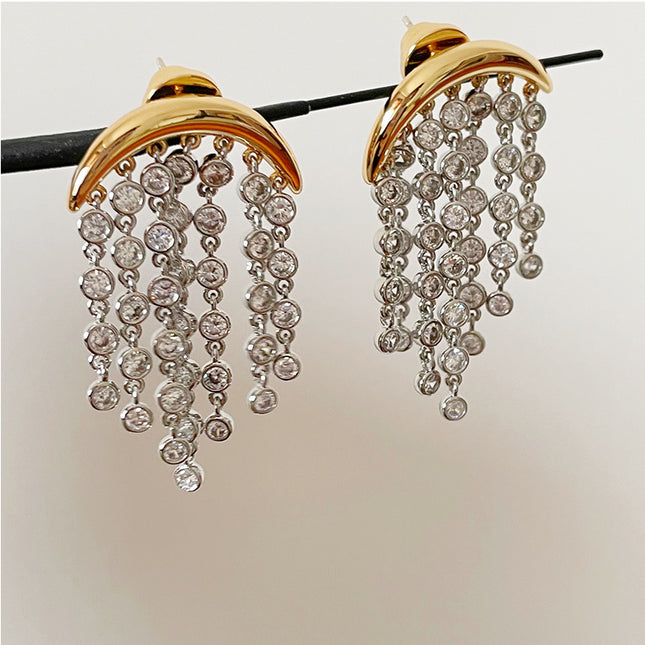 Demure belldoir Exaggerated Zircon Ins Tassel Earrings