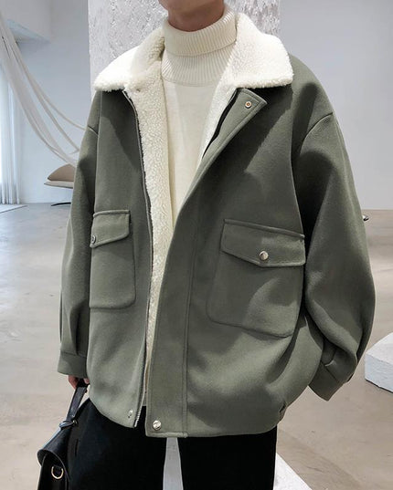 demure Lamb Plush Woolen Coat For Men,