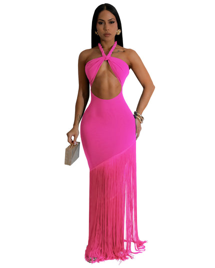 Jadore demure Summer Tassel Stitching Tube Top Dress