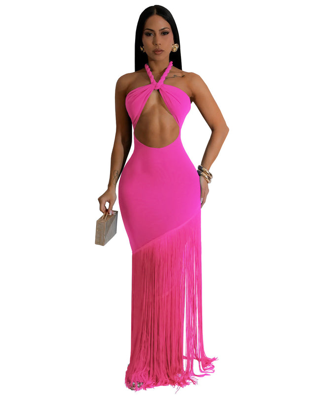 Jadore demure Summer Tassel Stitching Tube Top Dress