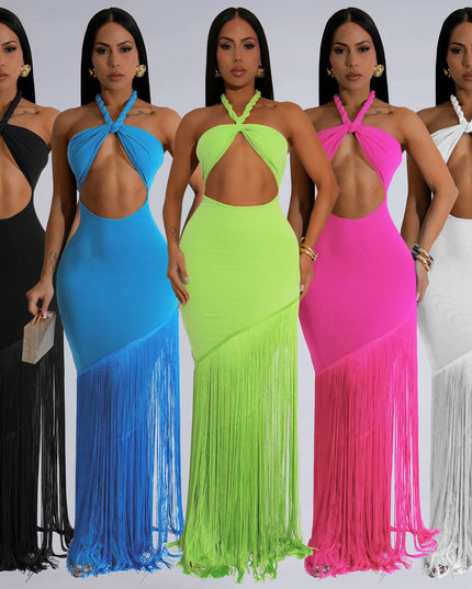 Jadore demure Summer Tassel Stitching Tube Top Dress