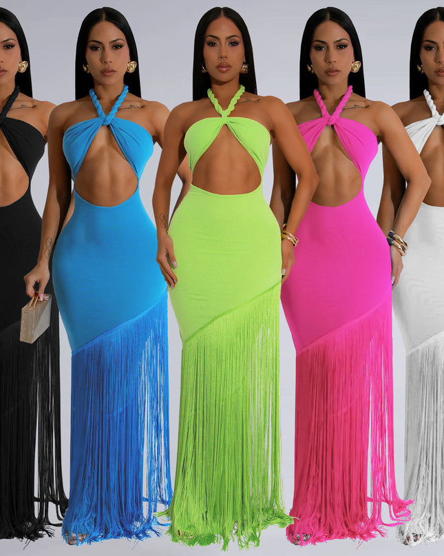 Jadore demure Summer Tassel Stitching Tube Top Dress