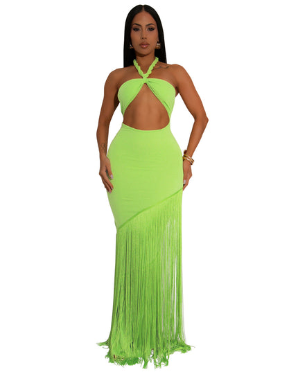 Jadore demure Summer Tassel Stitching Tube Top Dress