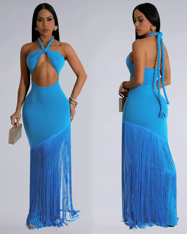 Jadore demure Summer Tassel Stitching Tube Top Dress