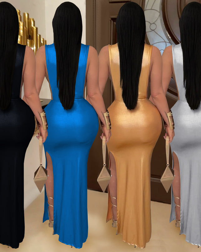 Jadore demure  Sexy Elegant Turtleneck Arm Covering Split Dress