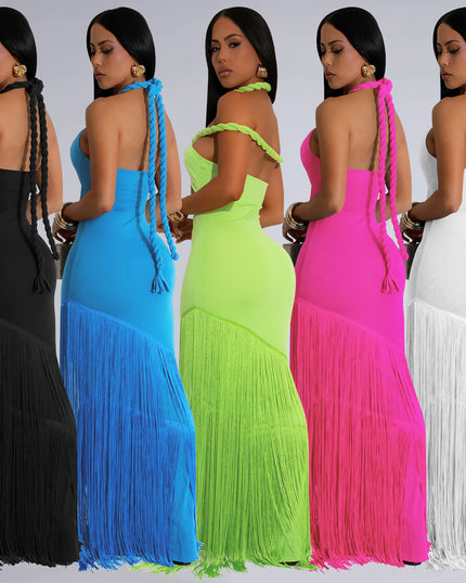 Jadore demure Summer Tassel Stitching Tube Top Dress