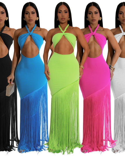 Jadore demure Summer Tassel Stitching Tube Top Dress