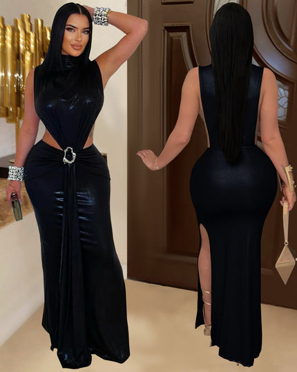 Jadore demure  Sexy Elegant Turtleneck Arm Covering Split Dress