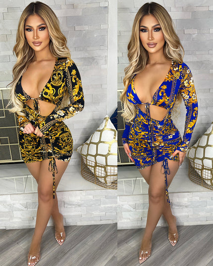 Jadore demure Printed Sexy Strap Pleating Dress