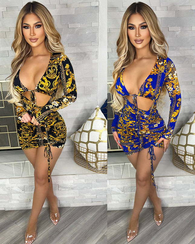 Jadore demure Printed Sexy Strap Pleating Dress