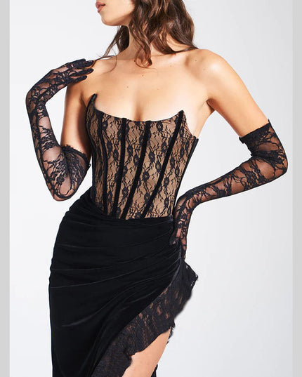 Jadore demure Sexy Lace Velvet Patchwork Dress