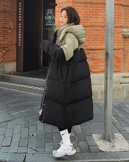 demure Women's Mid-length Loose Contrast Patchwork Down Cotton-padded coat