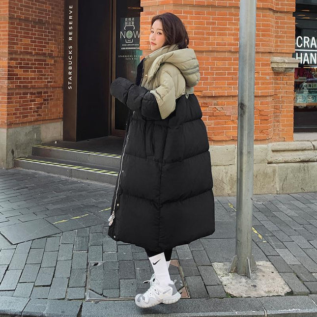 demure Women's Mid-length Loose Contrast Patchwork Down Cotton-padded coat