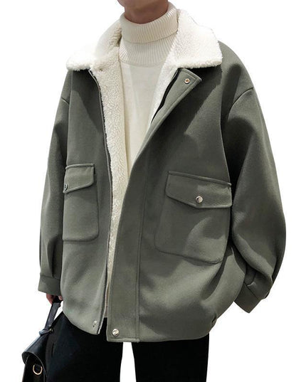 demure Lamb Plush Woolen Coat For Men,