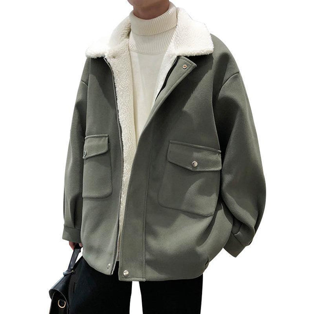 demure Lamb Plush Woolen Coat For Men,