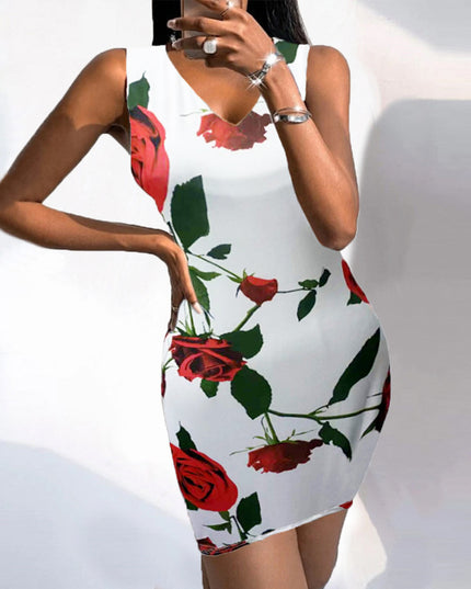 Jadore demure Slim Rose Print Dress