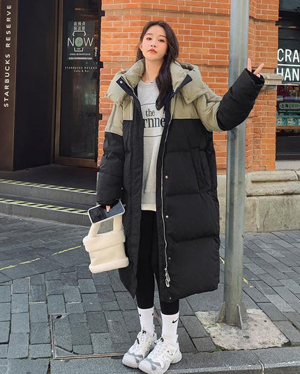 demure Women's Mid-length Loose Contrast Patchwork Down Cotton-padded coat