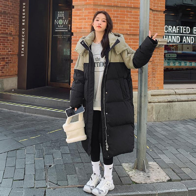 demure Women's Mid-length Loose Contrast Patchwork Down Cotton-padded coat