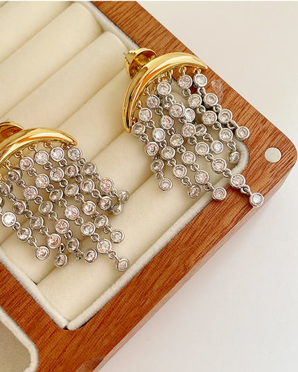 Demure belldoir Exaggerated Zircon Ins Tassel Earrings
