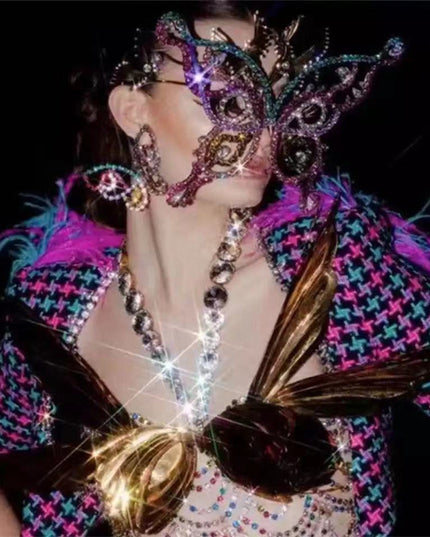 Demure belldoir  Rhinestone Butterfly Mask Atmosphere Party Crystal Jewelry