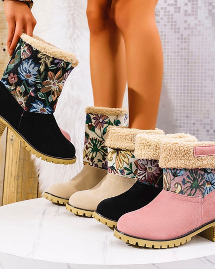 Demure savage Flowers Embroidered Snow Boots Ethnic Style