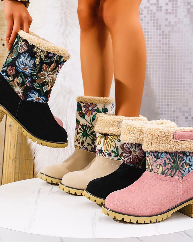 Demure savage Flowers Embroidered Snow Boots Ethnic Style