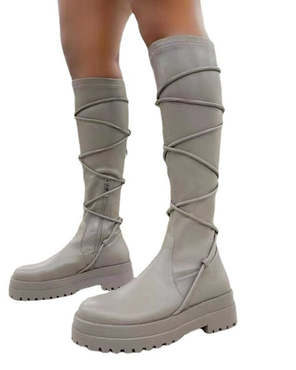 Demure savage Lace-Up  White Long Cowboy Boots