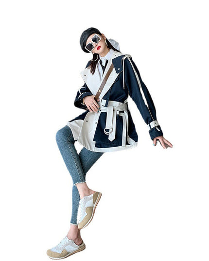 demure Color Matching Loose And Thin Silhouette Short Windbreakercoat