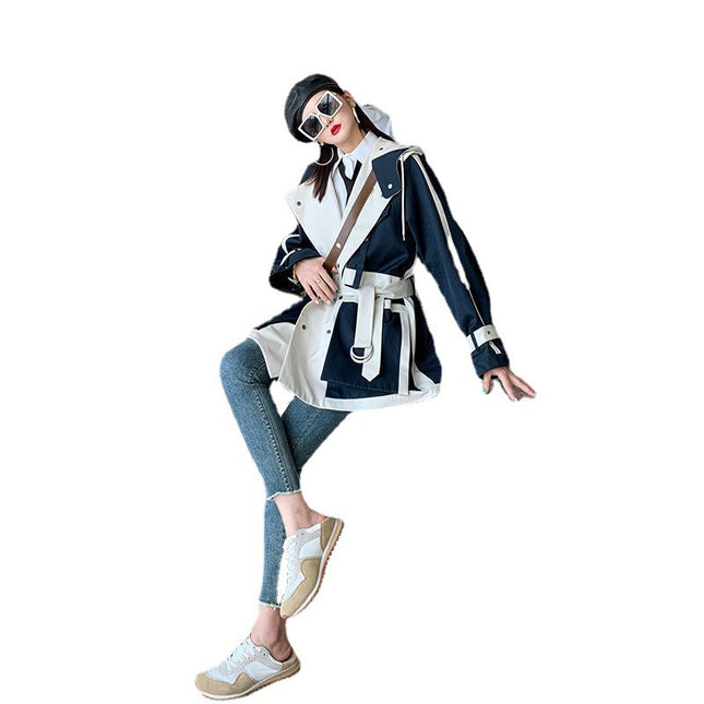 demure Color Matching Loose And Thin Silhouette Short Windbreakercoat