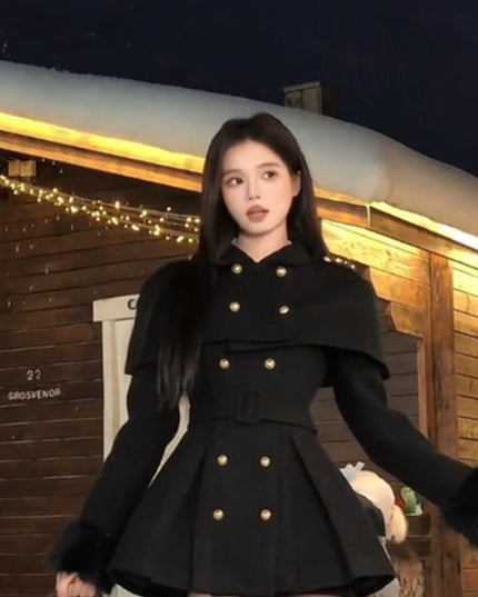 demure French Style Retro Waist-controlled Woolen Coat For Women