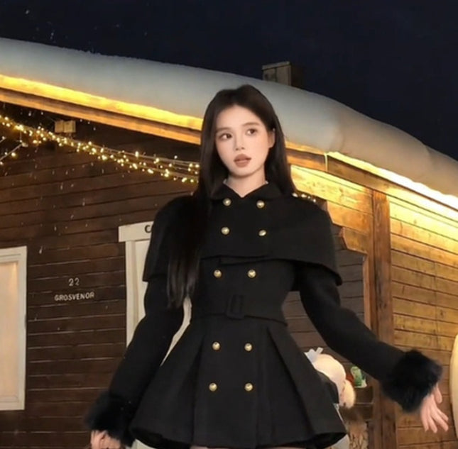 demure French Style Retro Waist-controlled Woolen Coat For Women