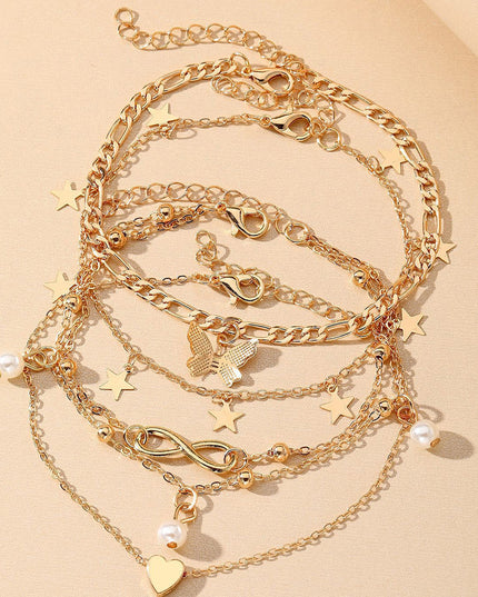 Demure belldoir Butterfly Pearl Heart Anklet 4-piece