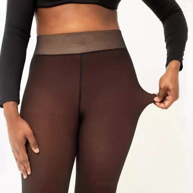 Demure See-through Leggings Fleece-lined Warm Women's Outer Wear Pantyhose