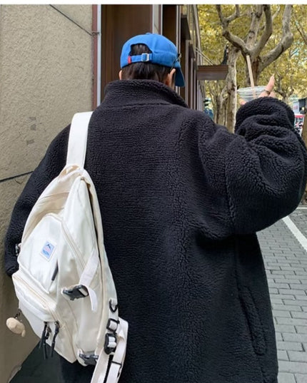 Demure  Winter Fleece-lined Thickening Embroidery Lamb Wool Coat For Men