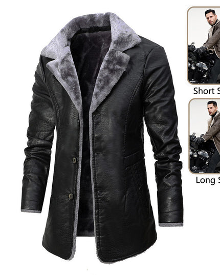 demure Plush Lapel Leather  Coat For Men
