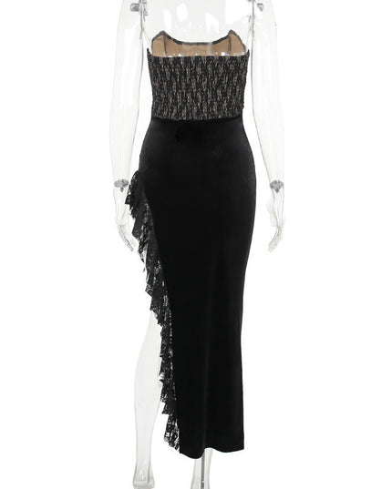 Jadore demure Sexy Lace Velvet Patchwork Dress