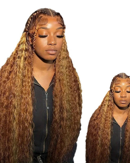 Fashionly demure Lace Wig Medium Small Volume Highlight Gradient Long Curly Hair