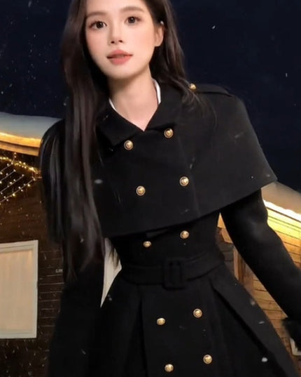 demure French Style Retro Waist-controlled Woolen Coat For Women