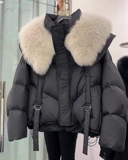 Demure Winter Black Cotton-padded Coat For Women