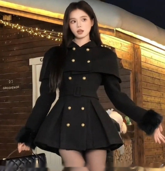 demure French Style Retro Waist-controlled Woolen Coat For Women