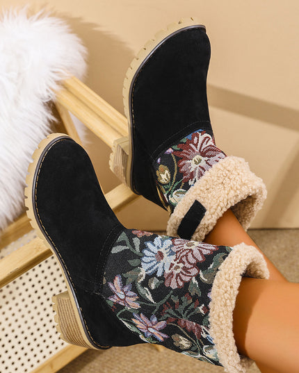 Demure savage Flowers Embroidered Snow Boots Ethnic Style
