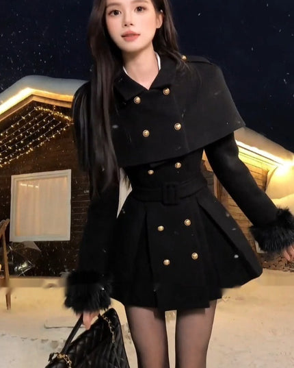 demure French Style Retro Waist-controlled Woolen Coat For Women